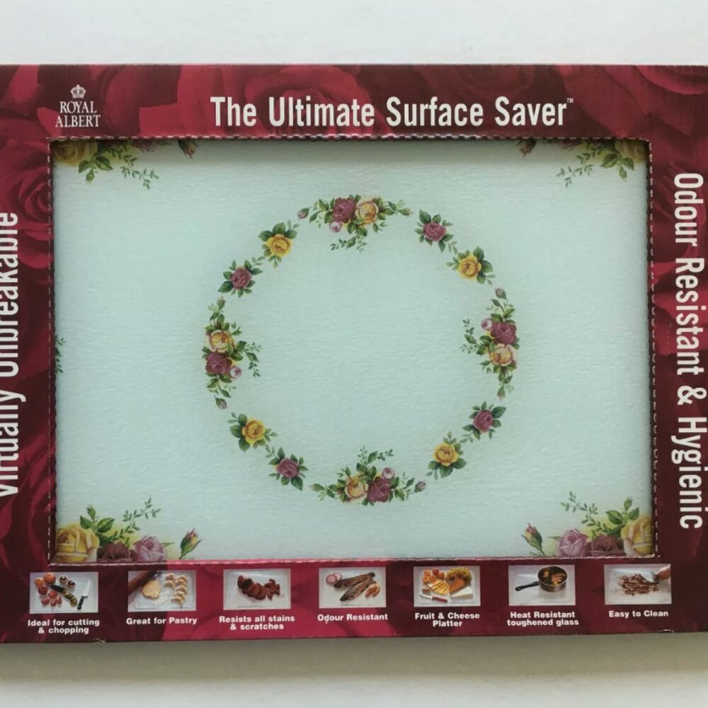 Royal Albert Old country rose Tempered Glass Cutting Board ( NEW WITH BOX)